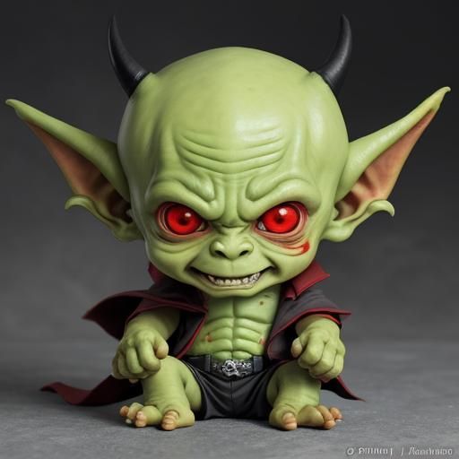 Cute Anime Goblin with Devil Horns and Red Skin