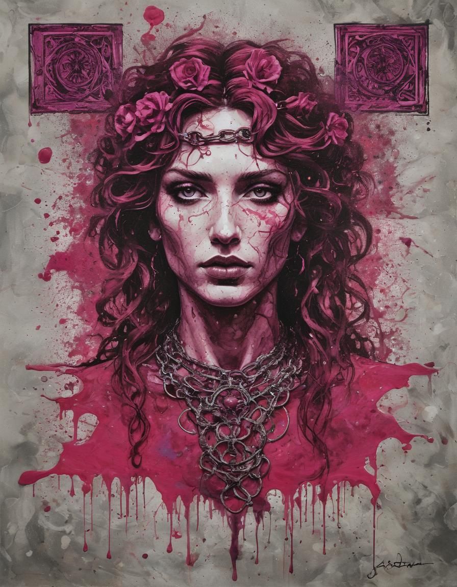 Psychedelic Tarot Card Featuring Dionysus as Impasto Paintin...