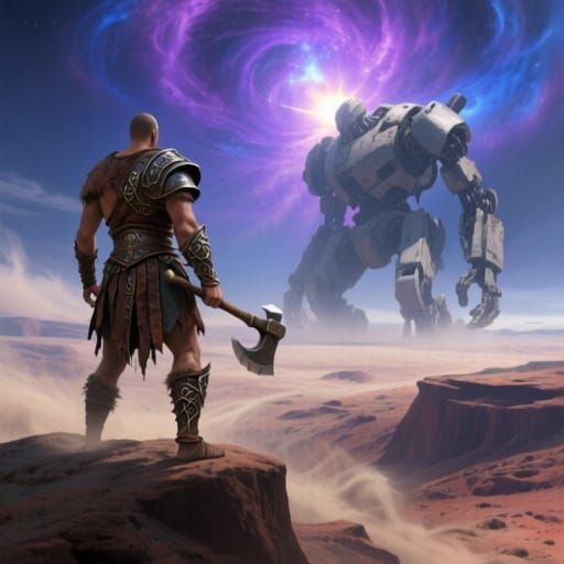 Gladiator on Alien Mesa with Colossal Automaton