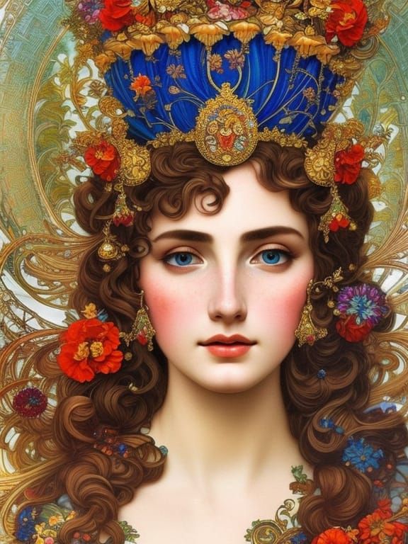 Ornate Mushroom Goddess Portrait in Academic Art Style