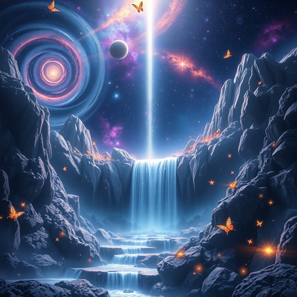 Radiant Waterfall in a Crystal Kingdom: Fantasy Concept Art