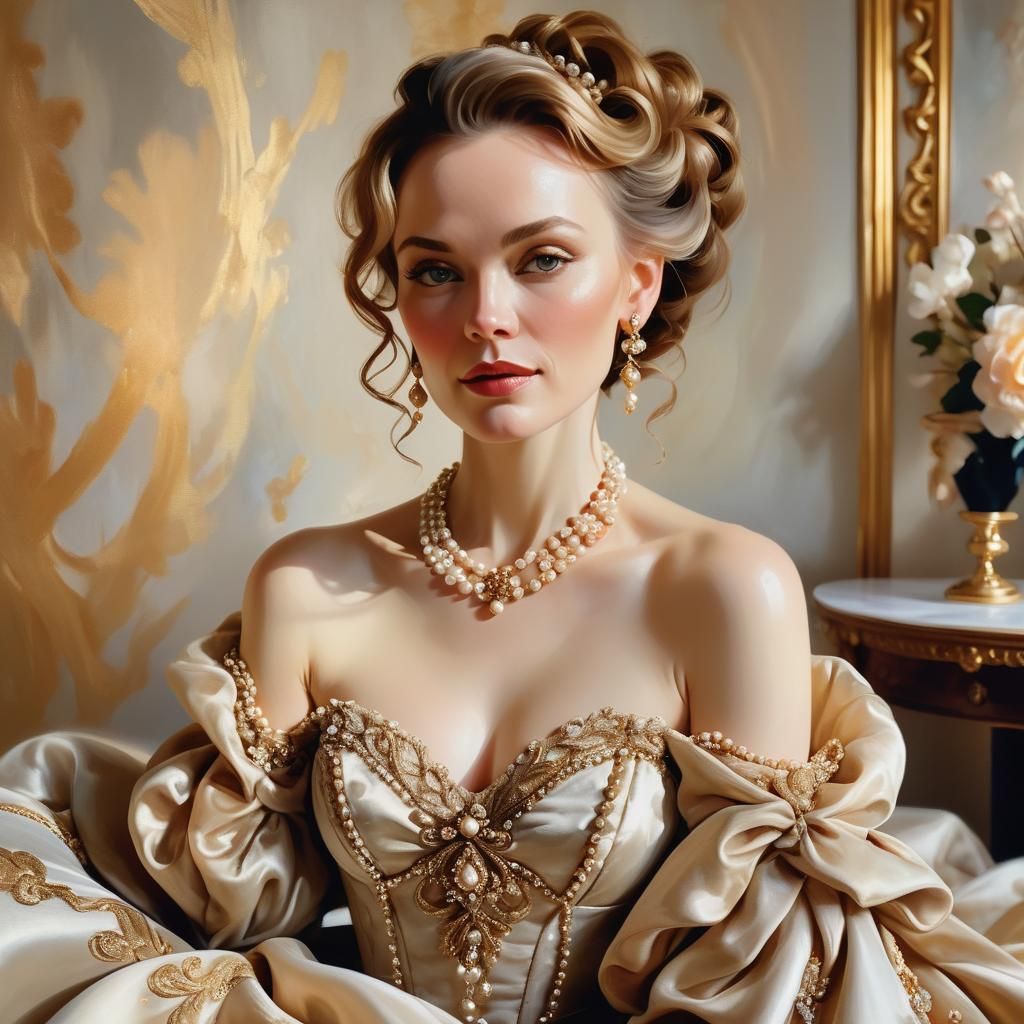 Impressionist Portrait of Woman Twirling Pearls