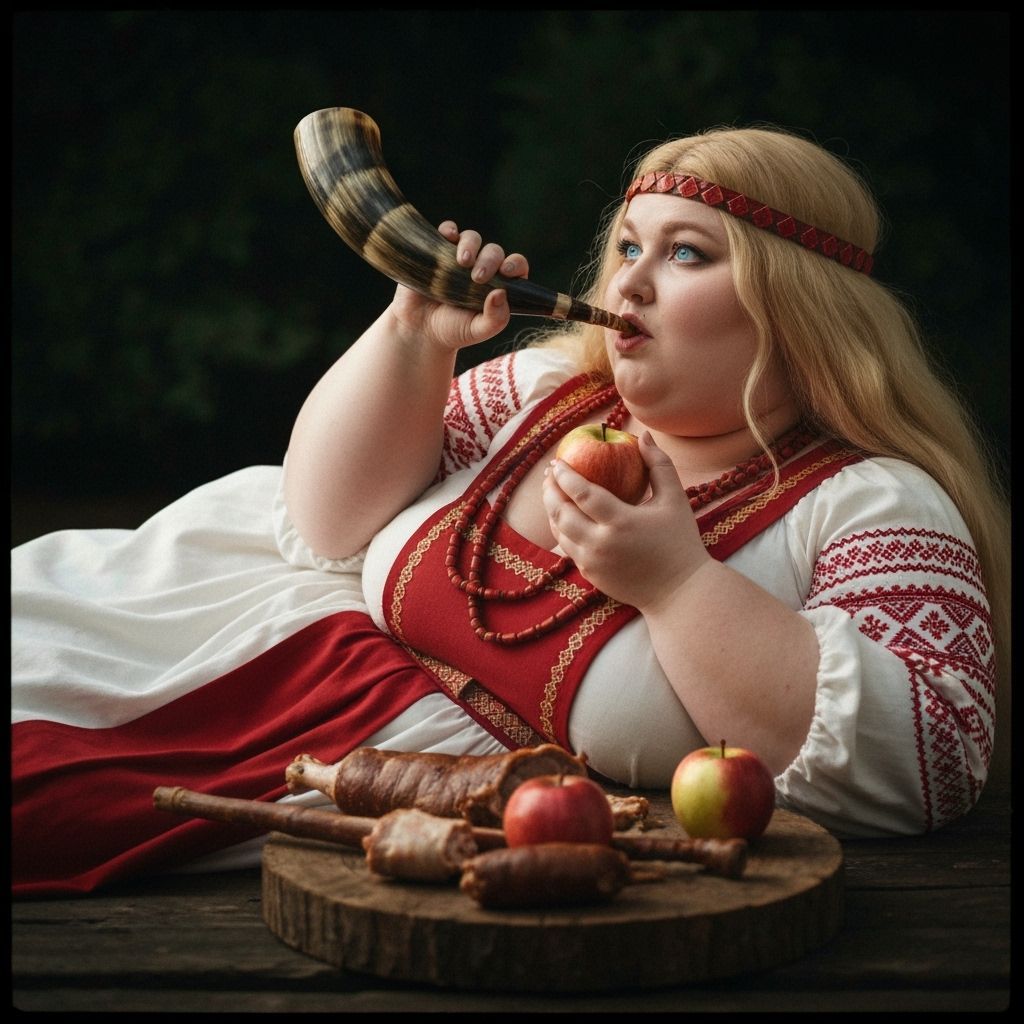 Slavic Priestess Eating Feast in Cinematic Style