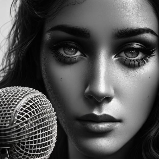 Monochrome Portrait of Singer with Microphone