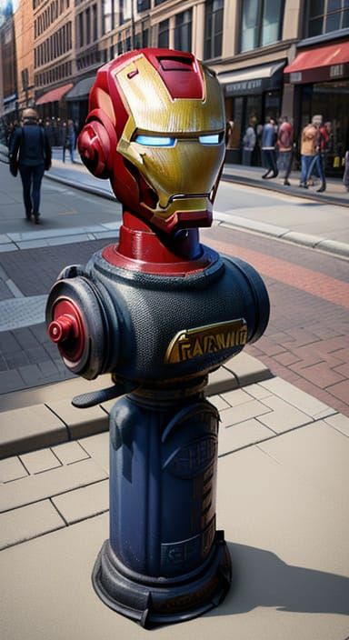 Anthropomorphic Iron Man Fire Hydrant Portrait in Comic Impa...
