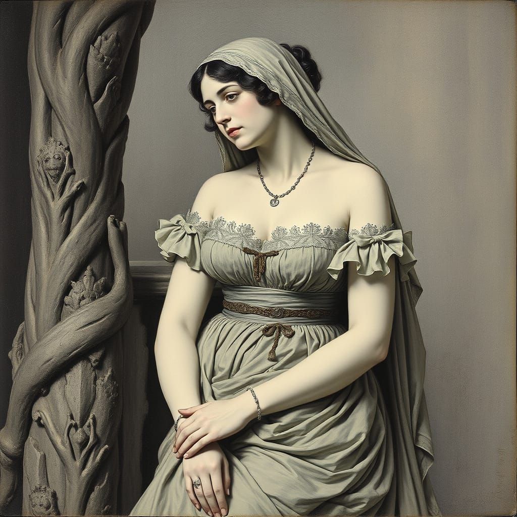 A Portrait of a Young Woman in 19th Century Style