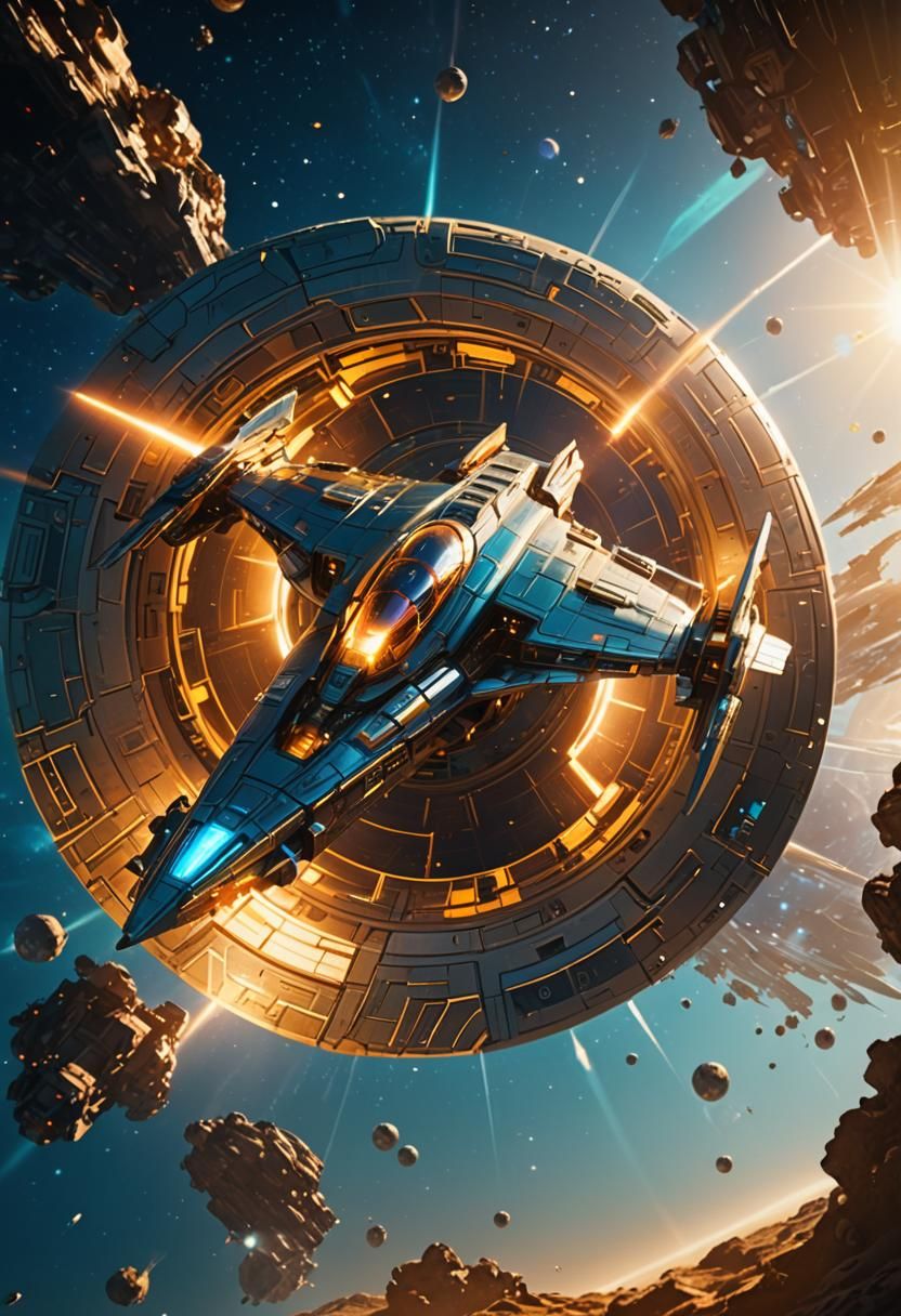 Futuristic Spacecraft Glows in Sunlight and Starlight