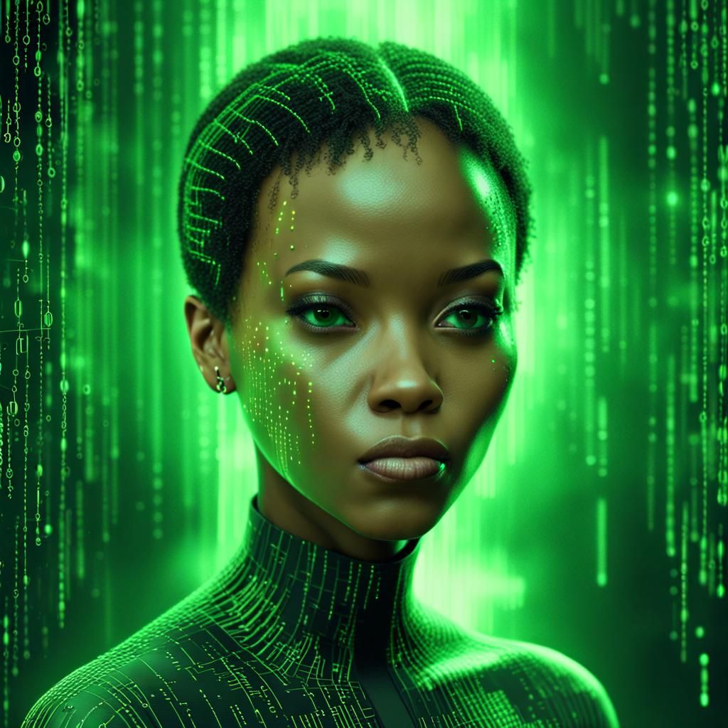 Matrix Hologram of Woman in Binary Code