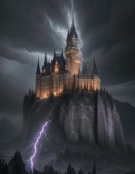 Dramatic Castle in Lightning Storm: Hyperrealistic Render