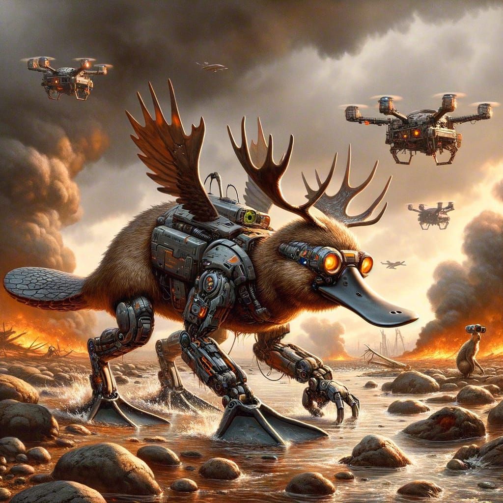 Cybernetic Platypus and Moose in Wasteland