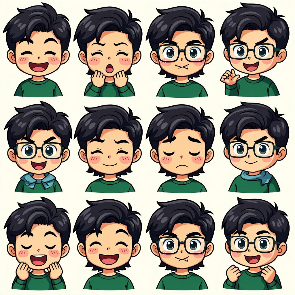 Chibi Character Stickers of Young Man in Kawaii Style