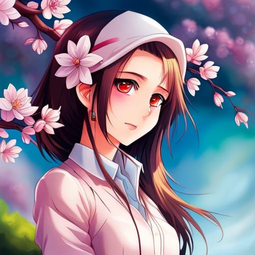 Anime Girl in Cherry Blossom Park