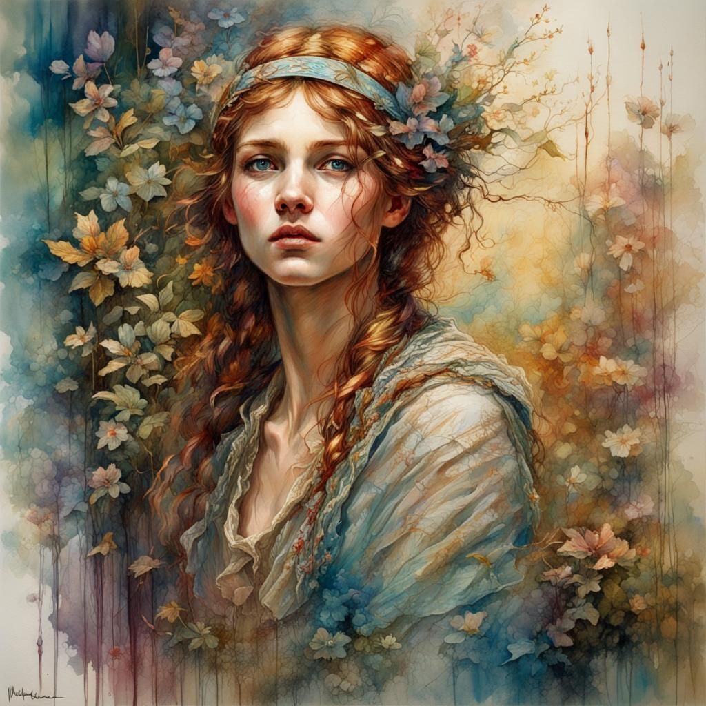 Watercolor Portrait with Contrasting Colors