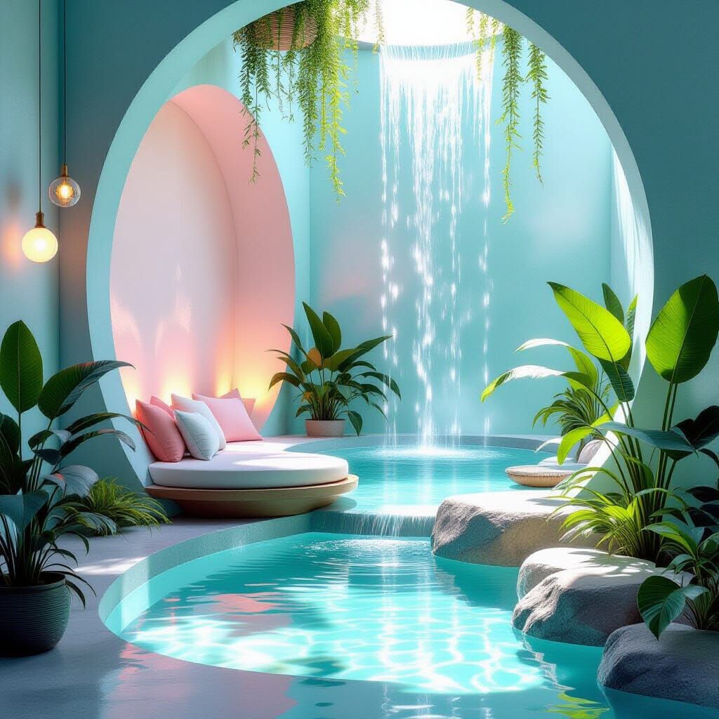 Zen Nook with Water Feature in Ethereal Minimalist Style