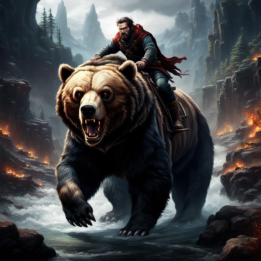 King Balam Riding a Bear: Fantasy Concept Art