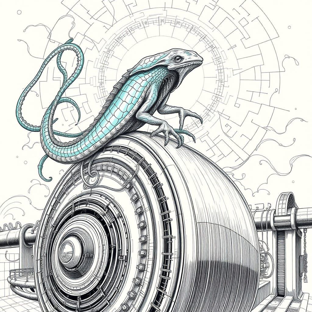 Surreal Sea Creature Perched on Hadron Collider