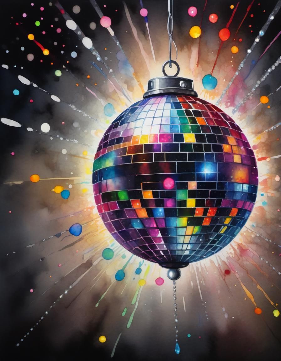 Colourful Disco Ball in Watercolour Style