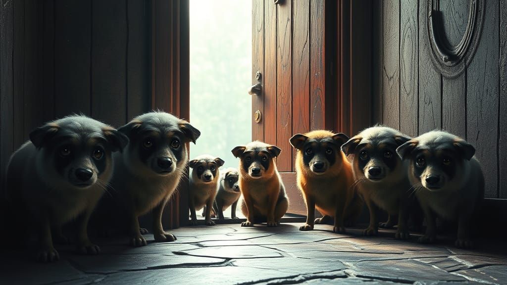 Sad Homeless Animals in Fantastical Matte Painting