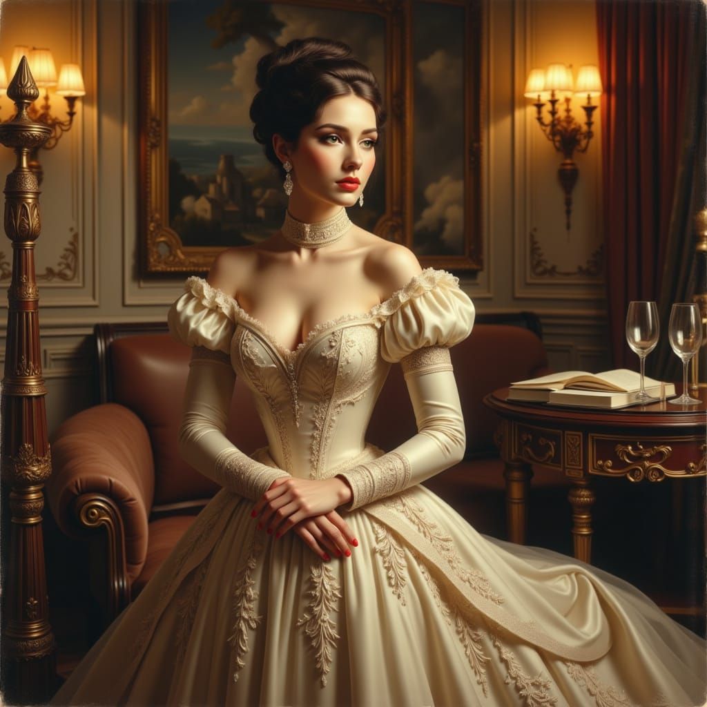 Elegant Victorian Lady in Soft Opulent Backdrop
