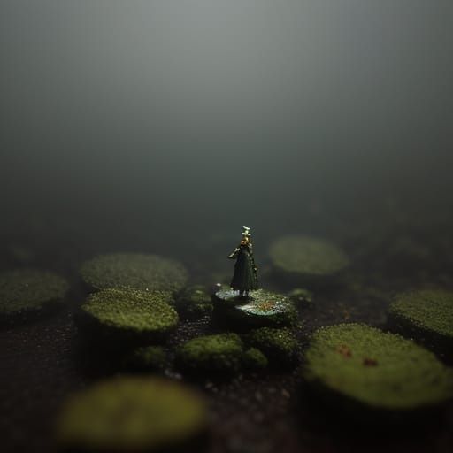 Figurine in Forest: Hyperrealistic Miniature Scene