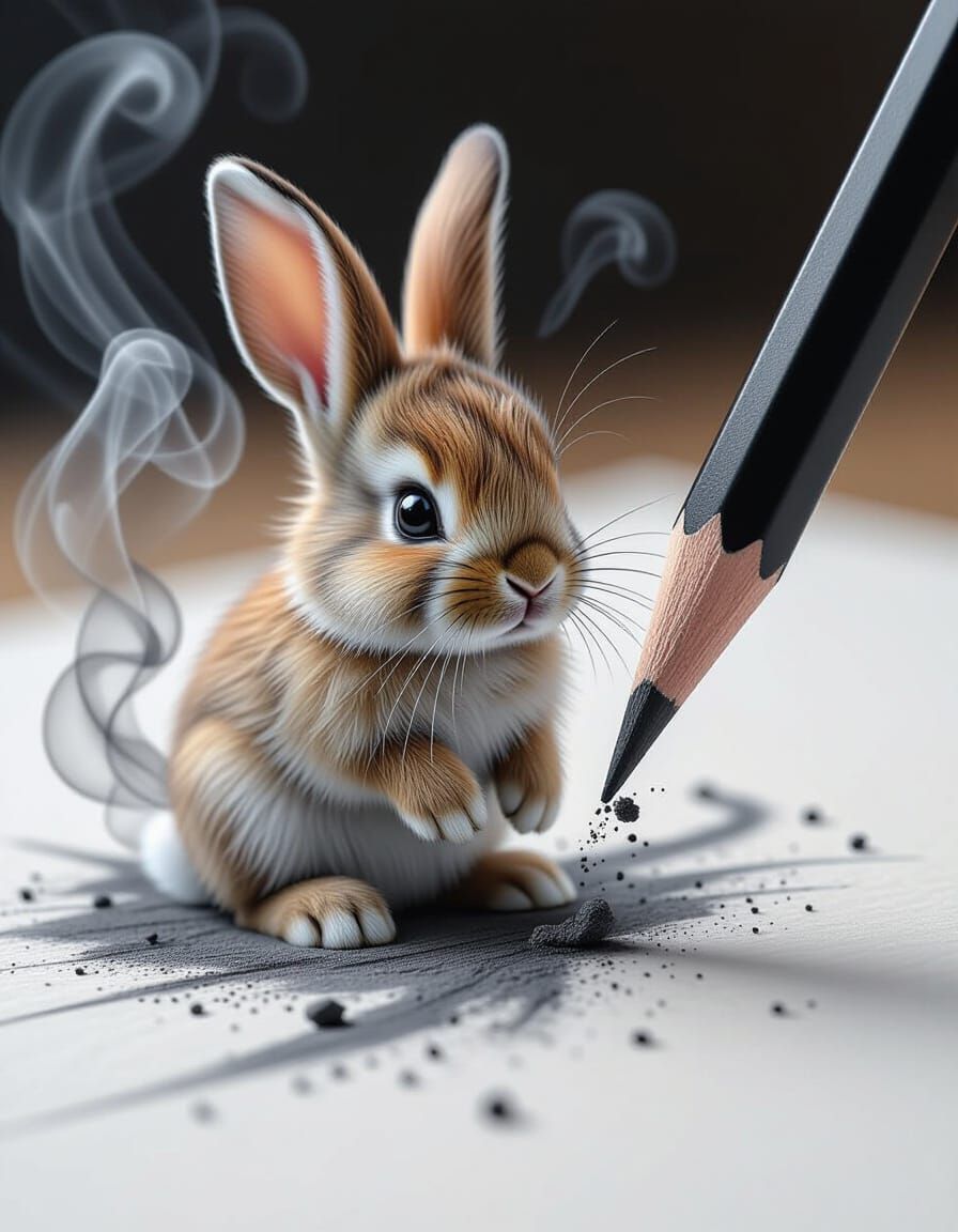 Charcoal Pencil Sketch Transforms into Cute Bunny