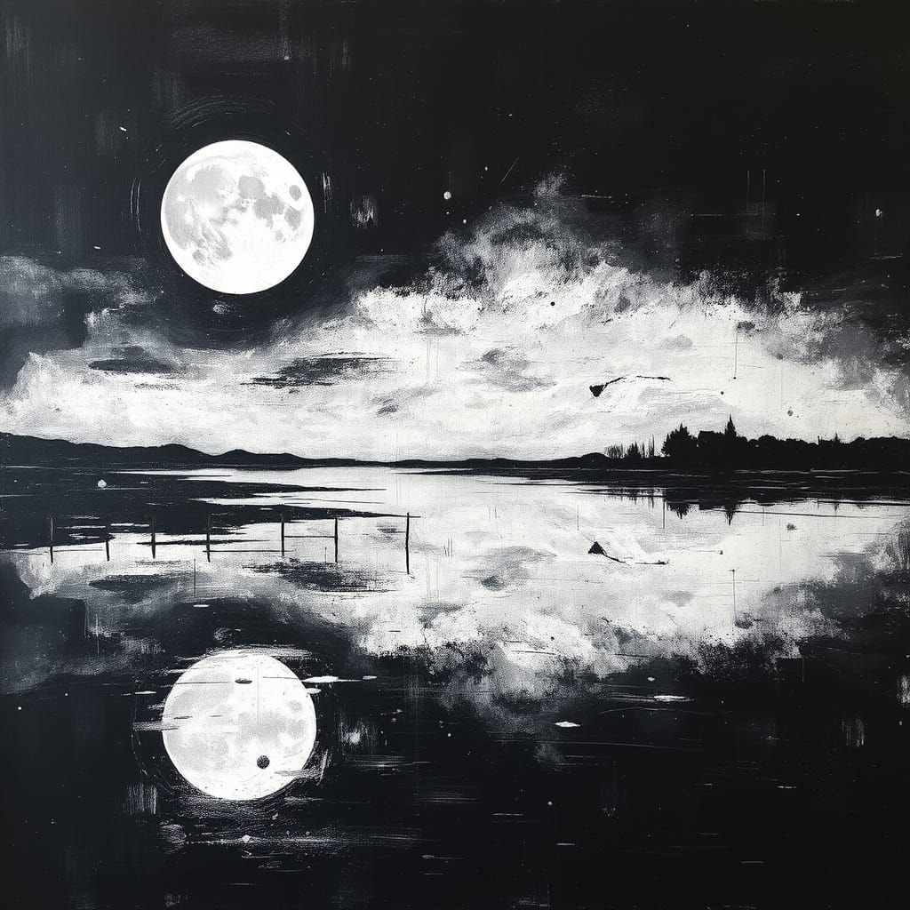 Waxing Moon Reflected in Water