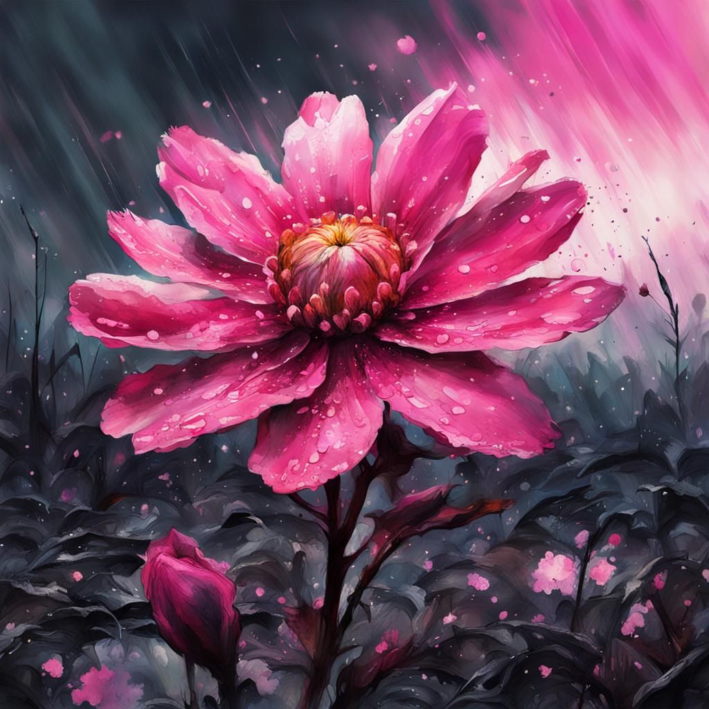 Pink Flower in Post-Apocalyptic Action Painting
