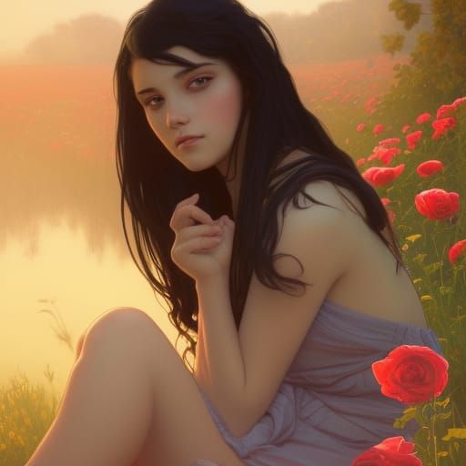 Rose Garden Portrait in Art Nouveau Style