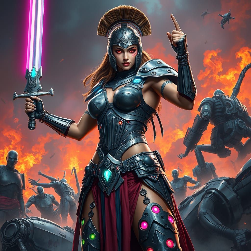 Cyborg Gladiator Triumphs in Futuristic Arena