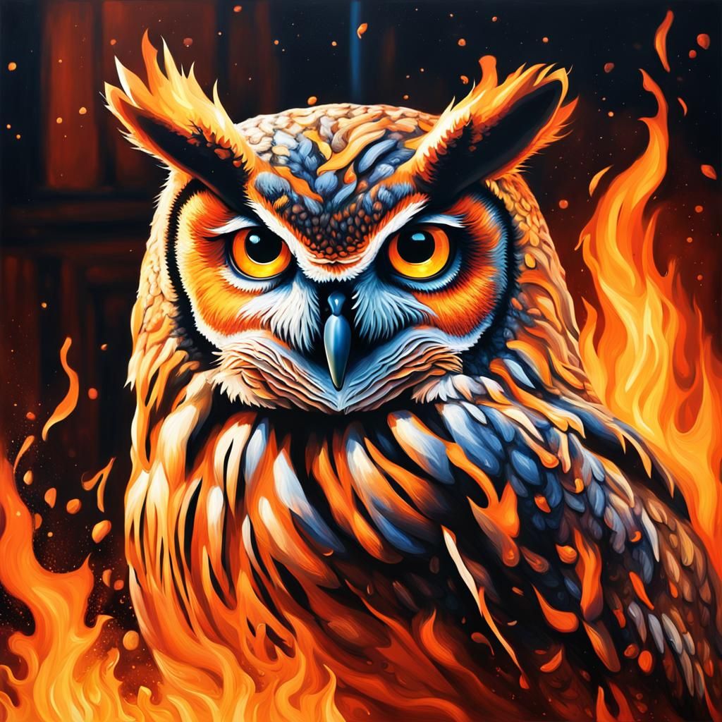 Fiery Owl Relaxing: Hyperrealistic Concept Art