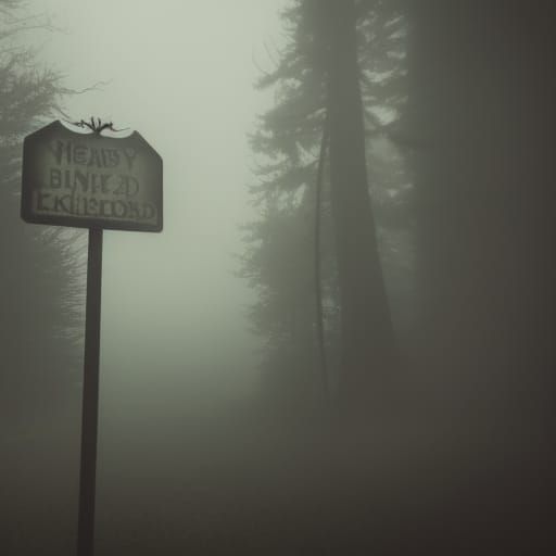 Haunted Crossroads Signpost in Fog, Dark Fantasy Art