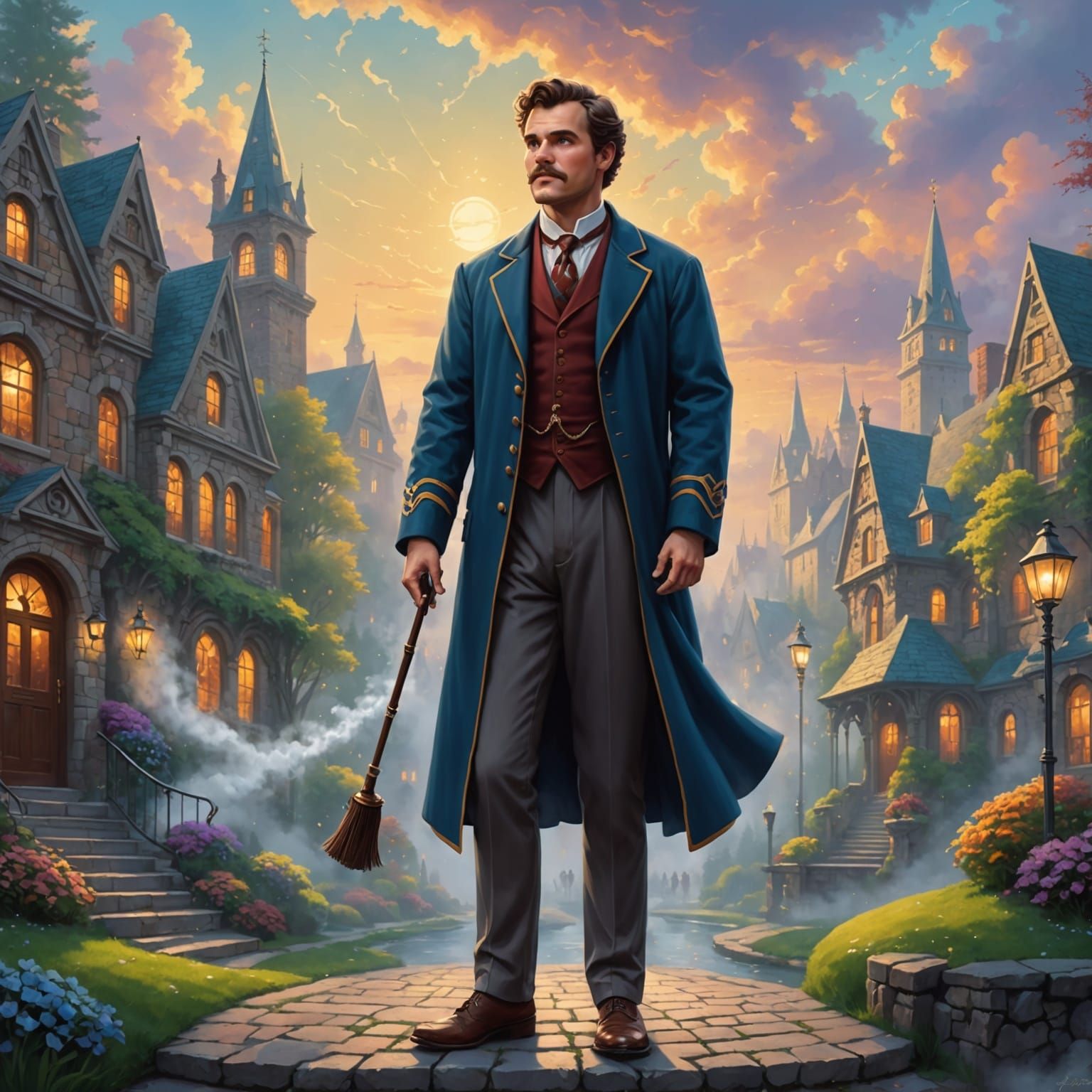 Ethereal Valedictorian Examiner in Misty Fantasy Landscape