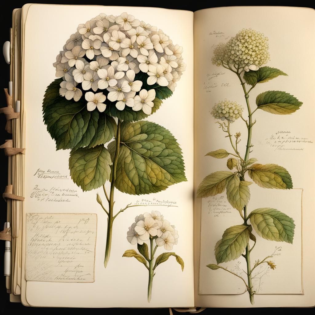 Victorian Botanical Illustration of a White Hortensia