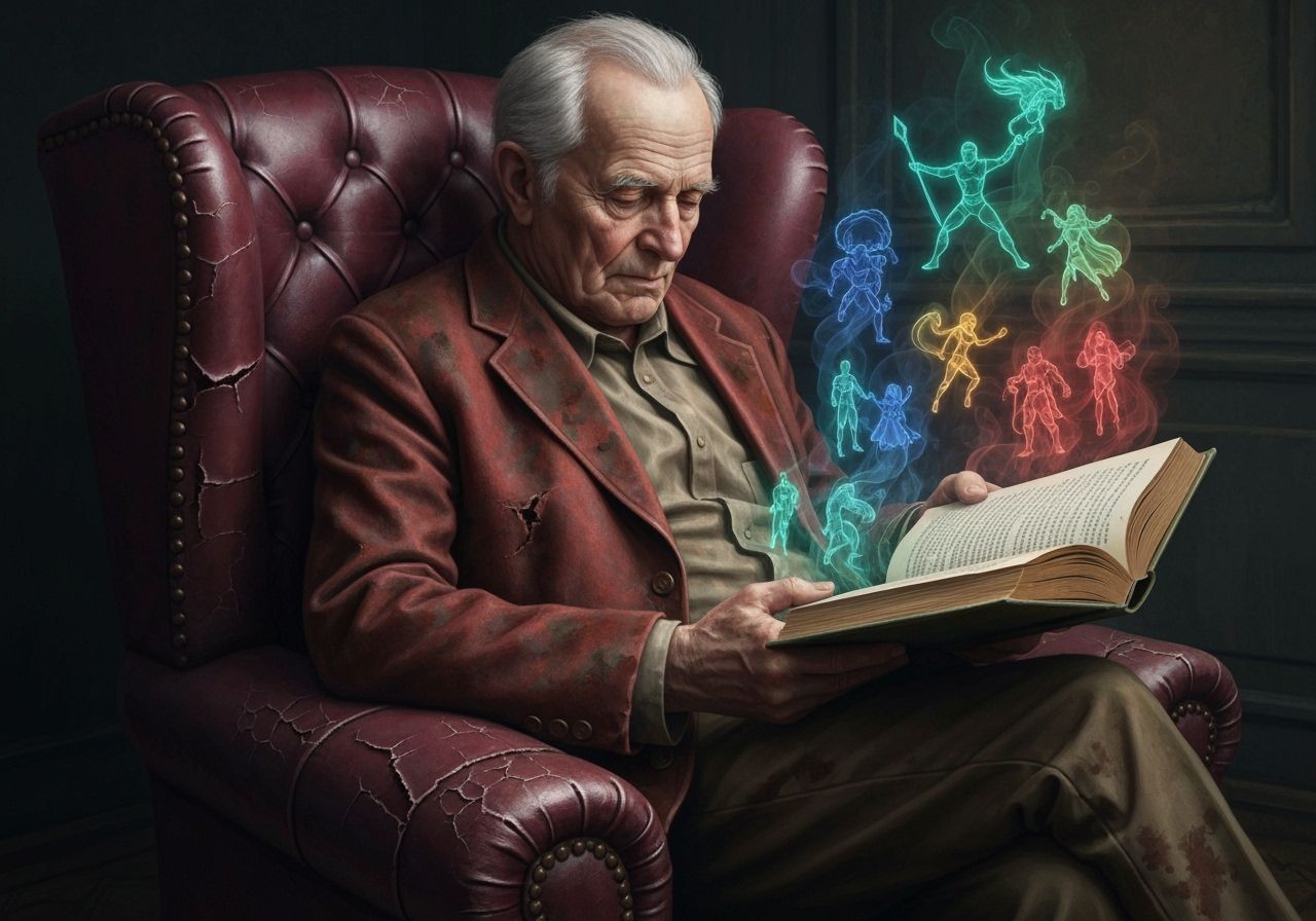 Fantasy Creatures Emerge From Book While Man Reads