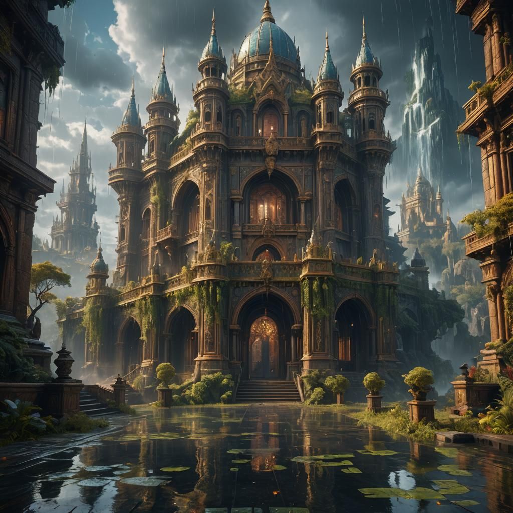 Illuminated Rainy Landscape: Detailed Matte Painting