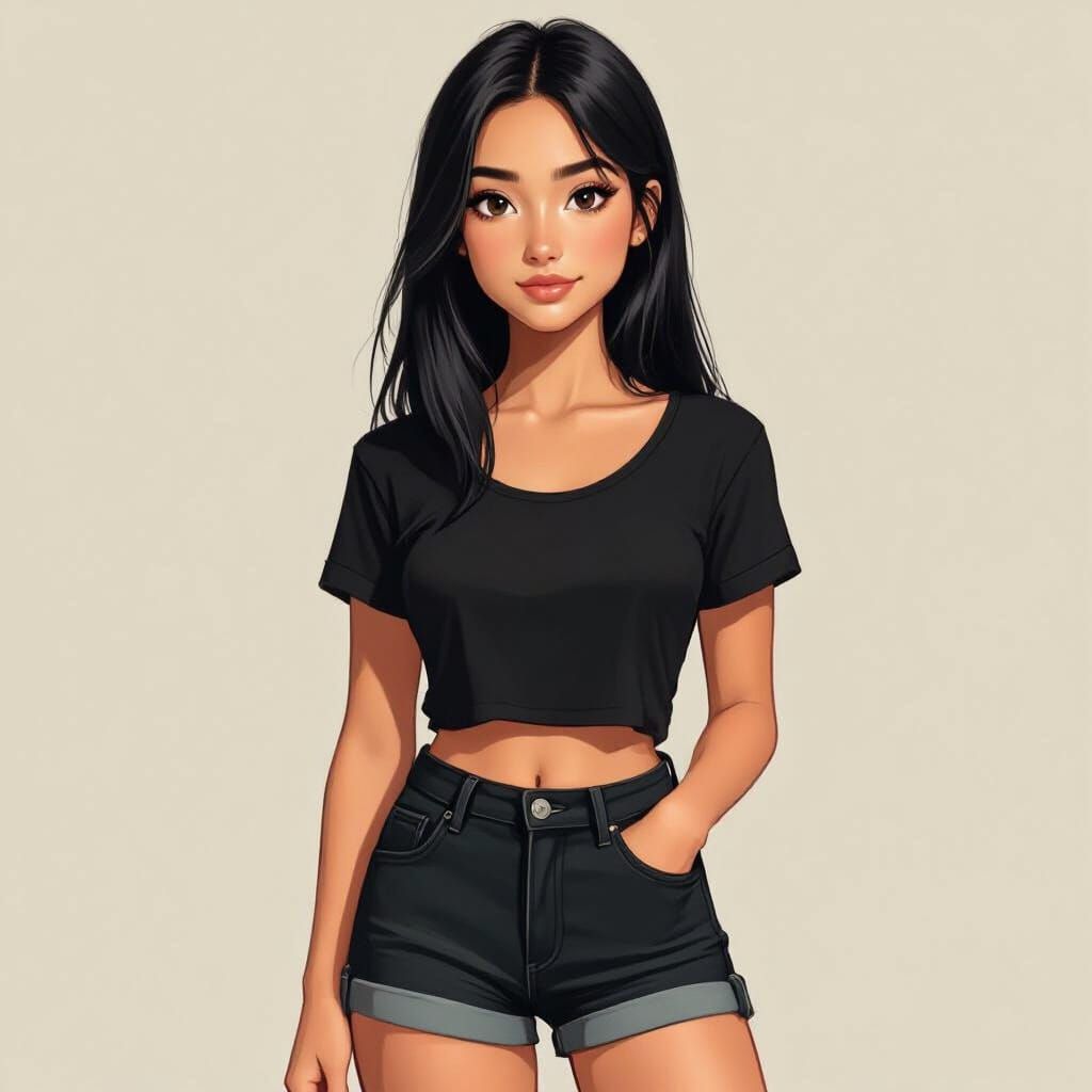 Realistic Portrait of a Greek Girl with Black Hair