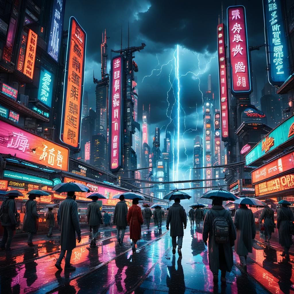 Cyberpunk Metropolis Unfolds in Vibrant, Neon-Lit Darkness