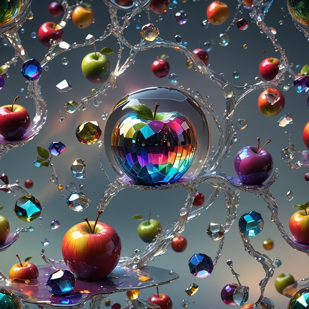 Rainbow Glass Apple in Art Deco Style