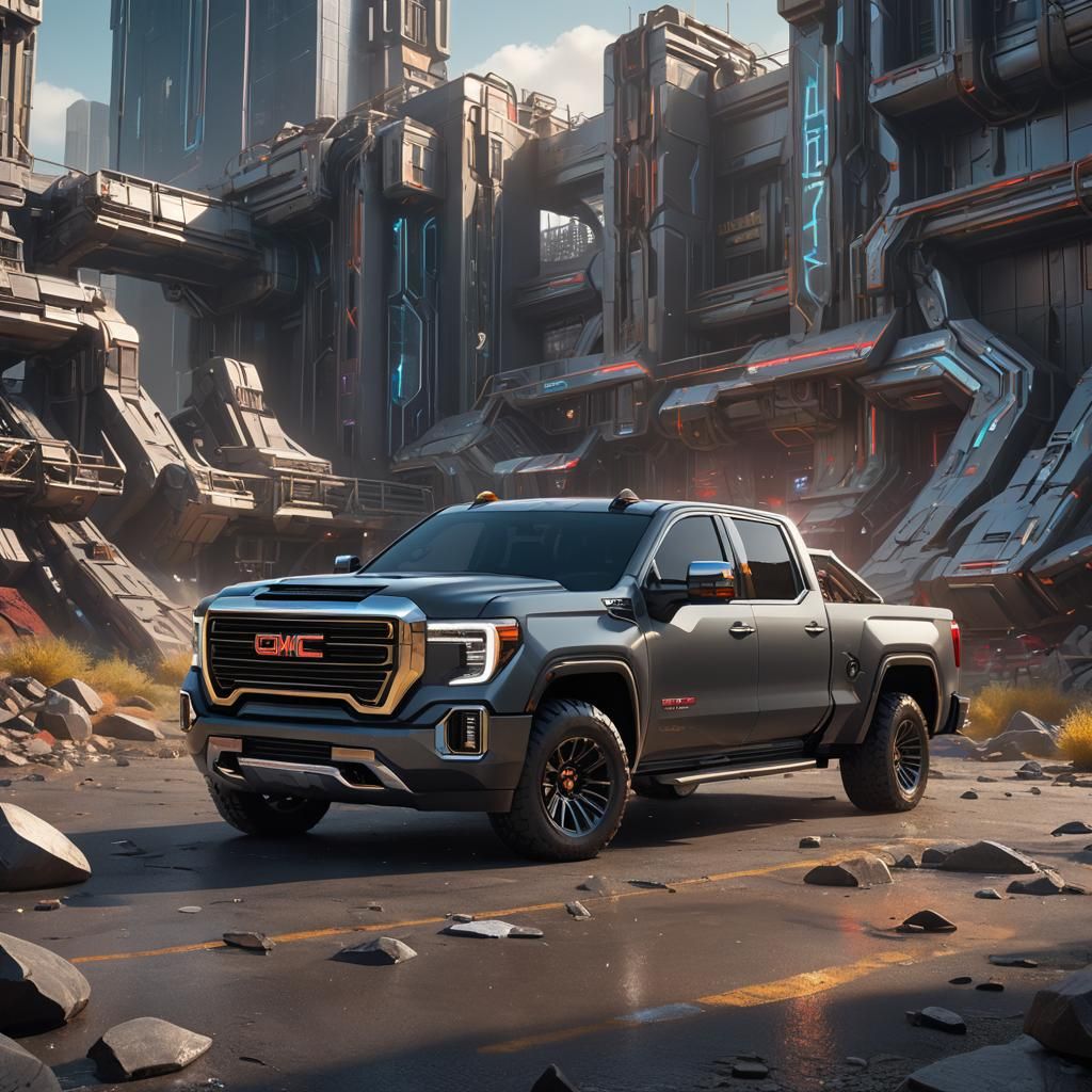 Futuristic GMC K-2500 Pickup in Matte Painting Style
