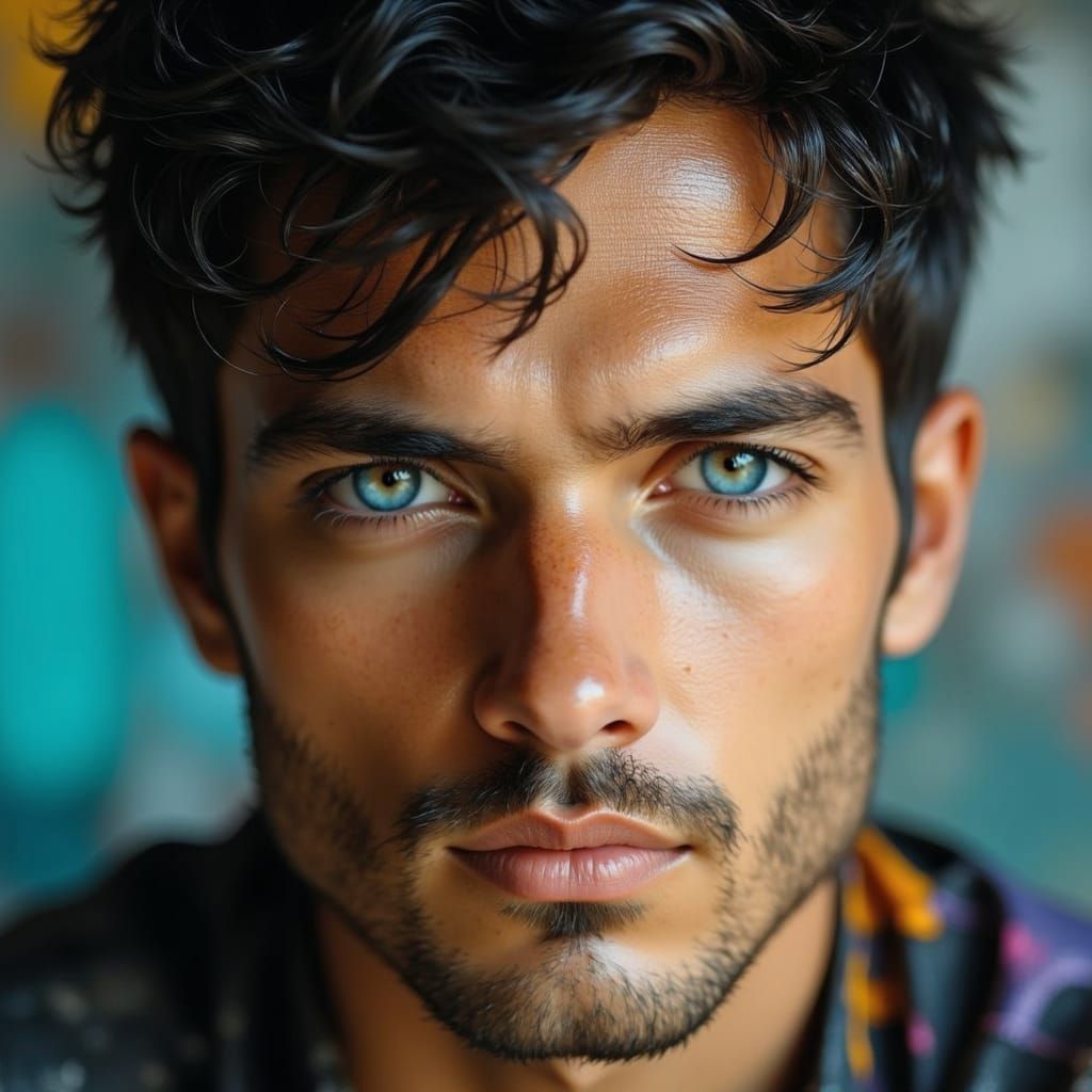 Hyperdetailed Male Model with Dappled Lighting