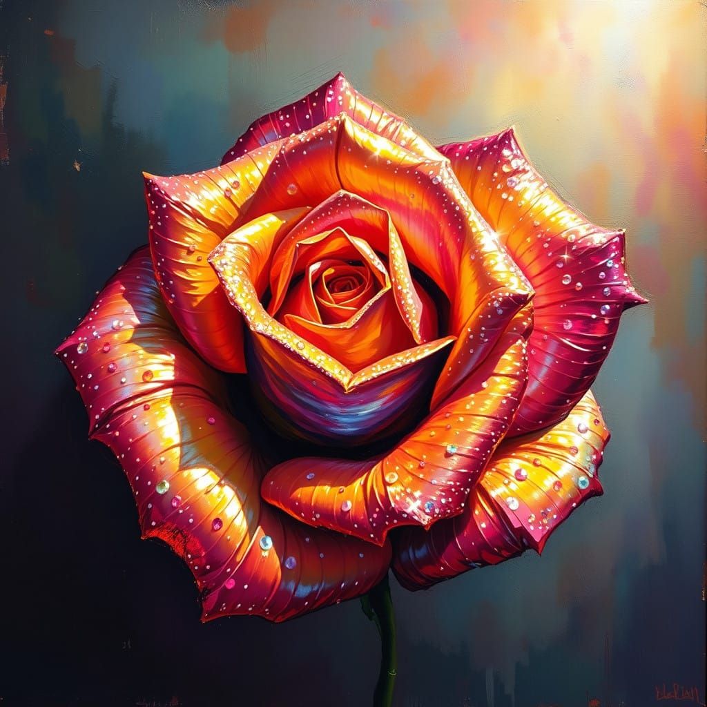 Rainbow Rose in Old Oil Painting Style