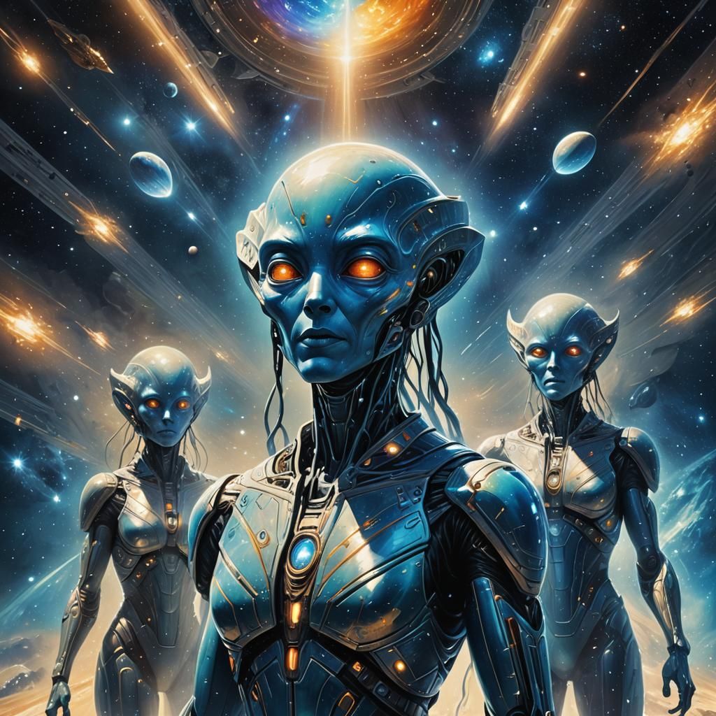 Pleiades Aliens Approaching in a Hyperrealistic Digital Art