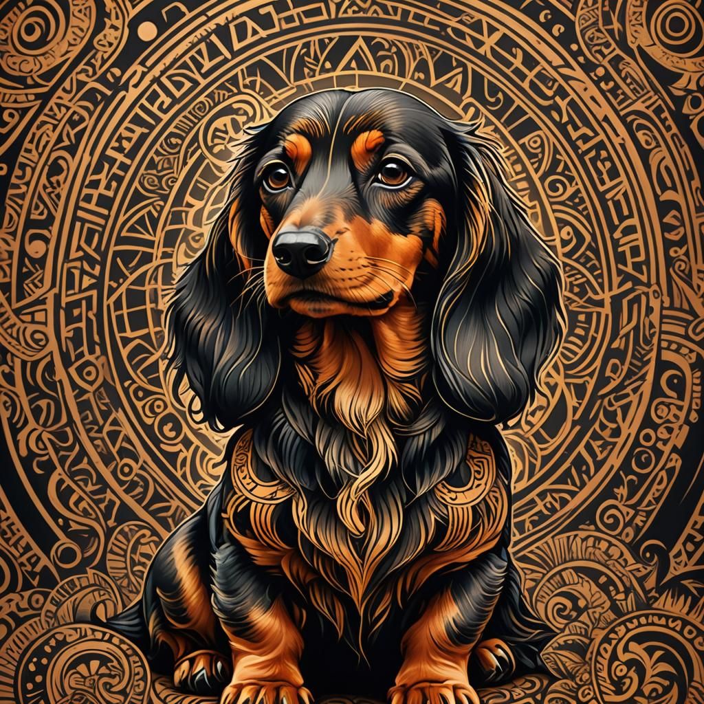 Dachshund Tribal Tattoo Art with Bold Geometric Design