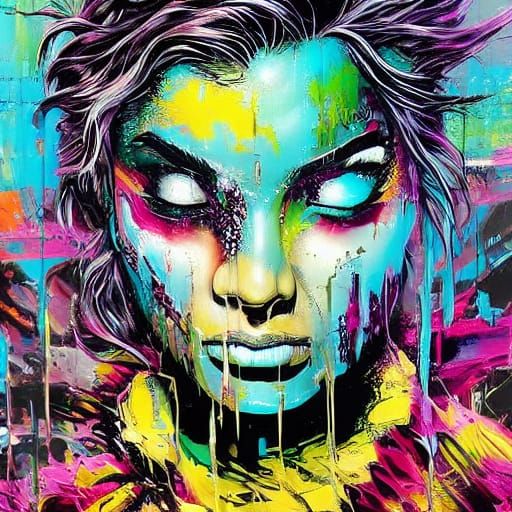 Hyperrealistic Graffiti Fantasy Art of a Dreaming Girl