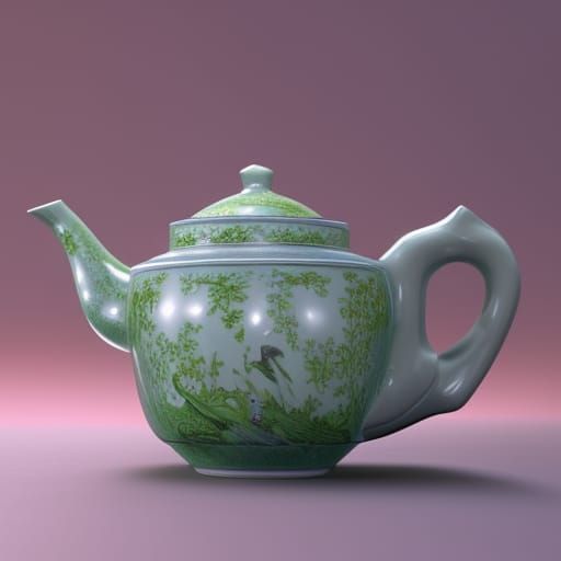 Chinese Porcelain Teapot in Detailed Matte Painting