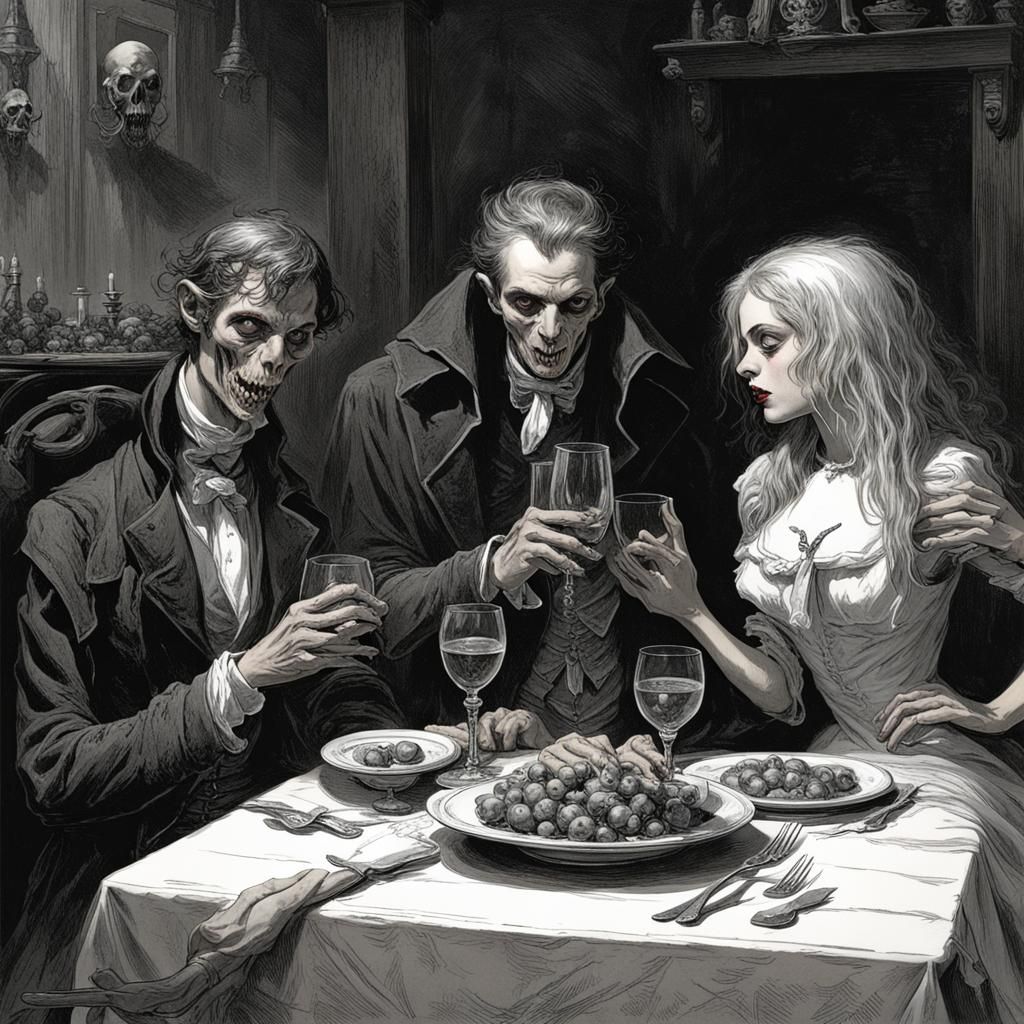 Vampire Dinner in Horror Art Style