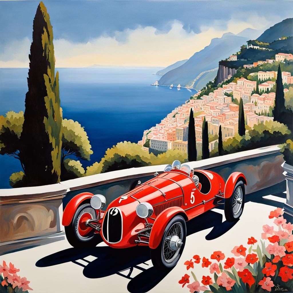 A 1930s Alfa Romeo on the Amalfi Coast