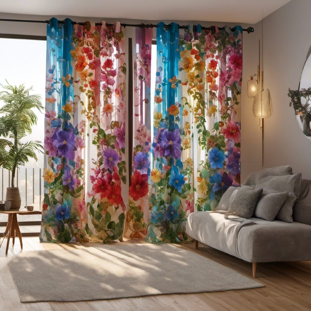 Elven Rainbow Korean Curtains with Intricate Floral Design