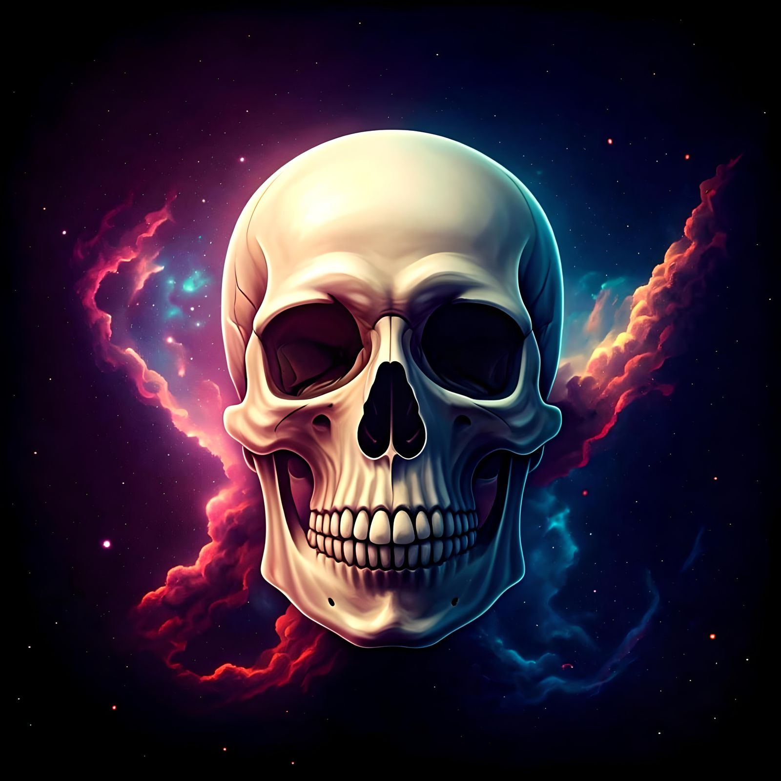 Astral Cosmic Skull: Holographic Mixed Media Art