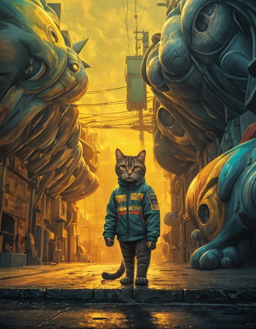 Hyperrealistic Banana Cat Splash Art